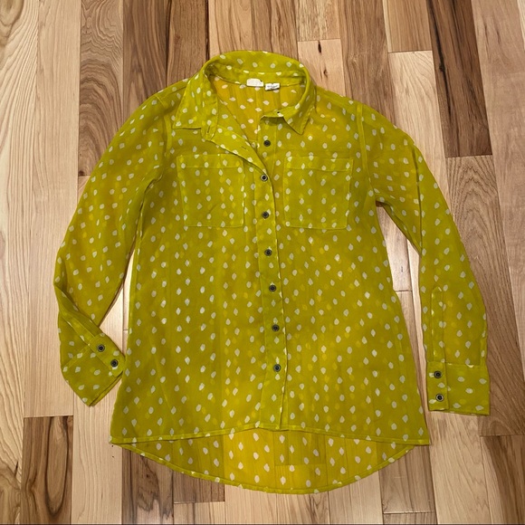 Mudd Yellow and While Double Breast Pocket Sheer Button Down - Picture 3 of 6